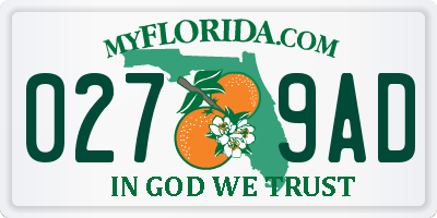 FL license plate 0279AD
