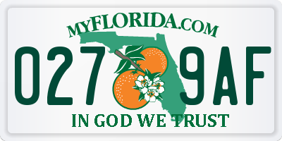 FL license plate 0279AF