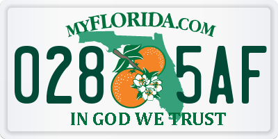 FL license plate 0285AF