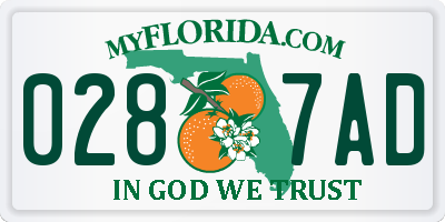 FL license plate 0287AD