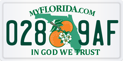 FL license plate 0289AF
