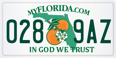FL license plate 0289AZ
