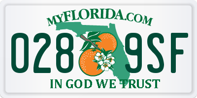 FL license plate 0289SF