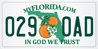 FL license plate 0290AD