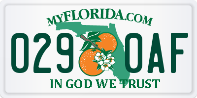 FL license plate 0290AF