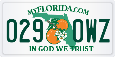 FL license plate 0290WZ