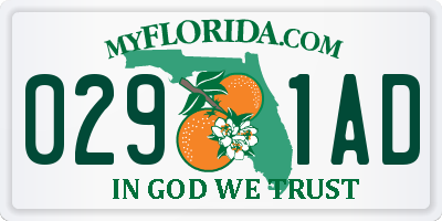 FL license plate 0291AD