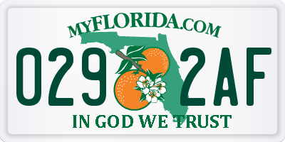 FL license plate 0292AF