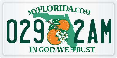 FL license plate 0292AM