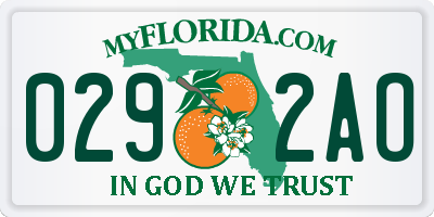 FL license plate 0292AO