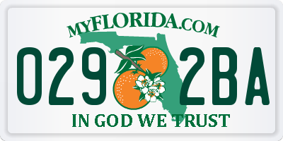 FL license plate 0292BA