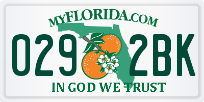 FL license plate 0292BK