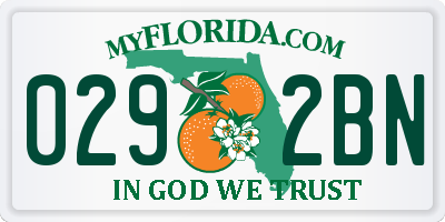 FL license plate 0292BN