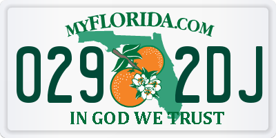 FL license plate 0292DJ