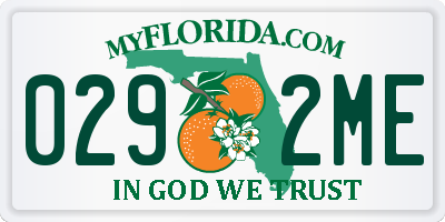 FL license plate 0292ME