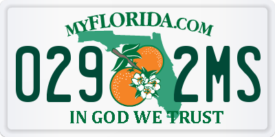 FL license plate 0292MS