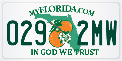 FL license plate 0292MW