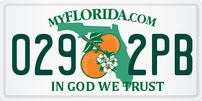 FL license plate 0292PB