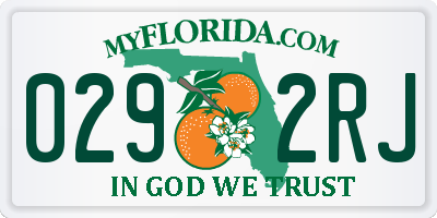 FL license plate 0292RJ