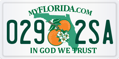 FL license plate 0292SA