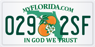 FL license plate 0292SF