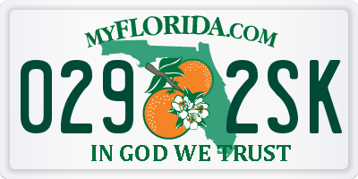 FL license plate 0292SK