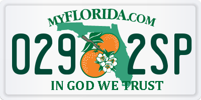 FL license plate 0292SP