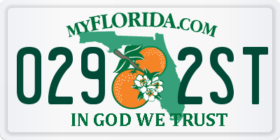 FL license plate 0292ST