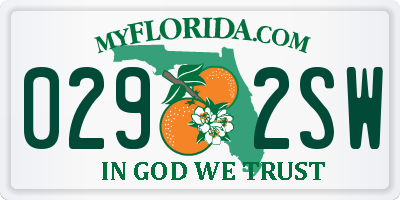 FL license plate 0292SW
