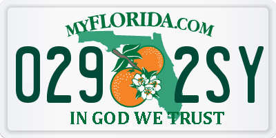 FL license plate 0292SY