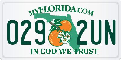 FL license plate 0292UN