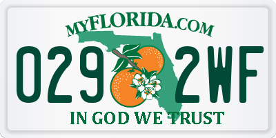 FL license plate 0292WF