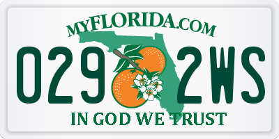 FL license plate 0292WS