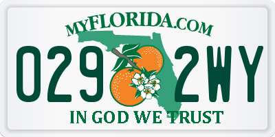 FL license plate 0292WY