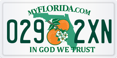 FL license plate 0292XN