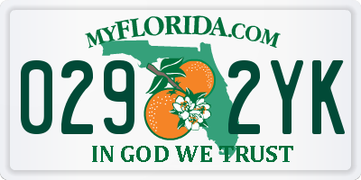 FL license plate 0292YK