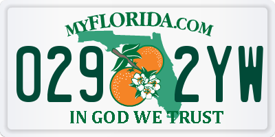 FL license plate 0292YW
