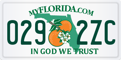FL license plate 0292ZC