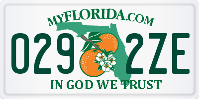 FL license plate 0292ZE