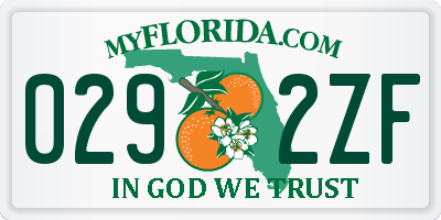 FL license plate 0292ZF