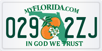 FL license plate 0292ZJ