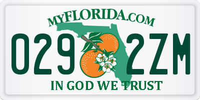 FL license plate 0292ZM