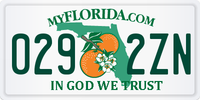 FL license plate 0292ZN