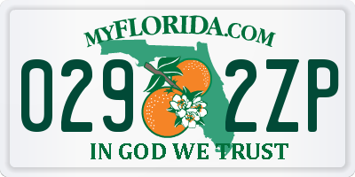 FL license plate 0292ZP