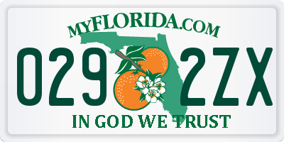 FL license plate 0292ZX