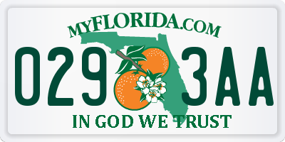 FL license plate 0293AA