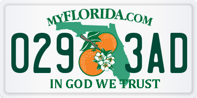 FL license plate 0293AD