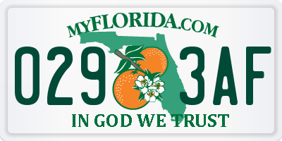 FL license plate 0293AF