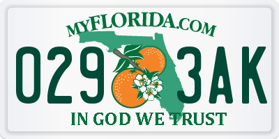 FL license plate 0293AK