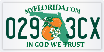 FL license plate 0293CX